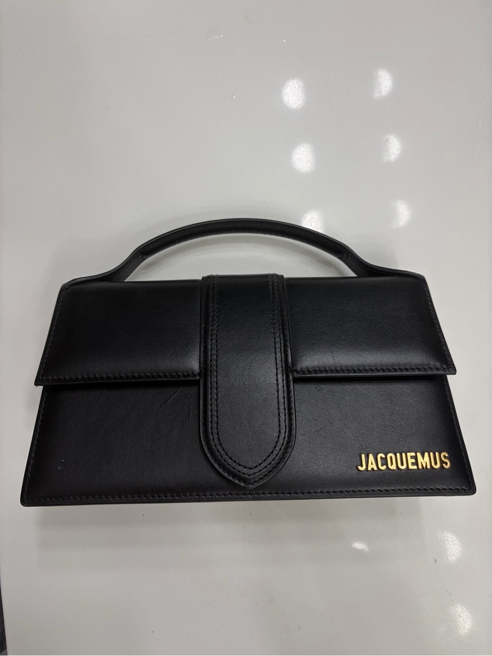 Jacquemus Black Leather Mini Top-Handle Bag with Gold Logo